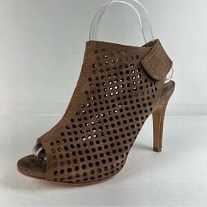 Pedro Garcia Sofia Perforated Open Toe Heels Tan Ankle Strap Womens EU35.5 US5.5